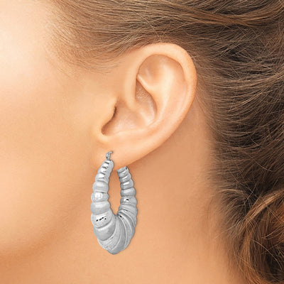 Sterling Silver Rhodium-plated Satin & D/C Shrimp Oval Hoop Earrings, 49 x 10.7mm