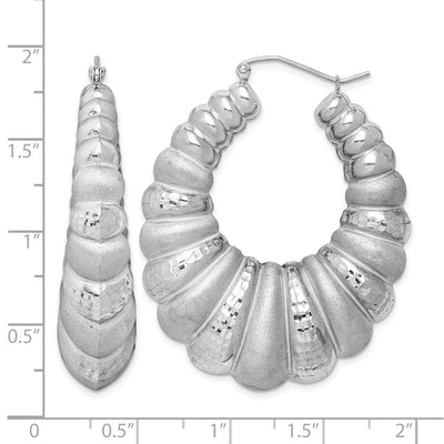 Sterling Silver Rhodium-plated Satin & D/C Shrimp Oval Hoop Earrings, 49 x 10.7mm