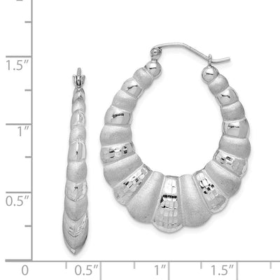 Sterling Silver Rhodium-plated Satin & D/C Shrimp Oval Hoop Earrings, 37 x 4.9mm