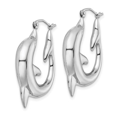 Sterling Silver Rhodium-plated Polished Dolphin Round Hoop Earrings, 32 x 5.4mm