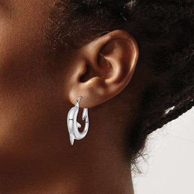 Sterling Silver Rhodium-plated Polished Dolphin Round Hoop Earrings, 32 x 5.4mm