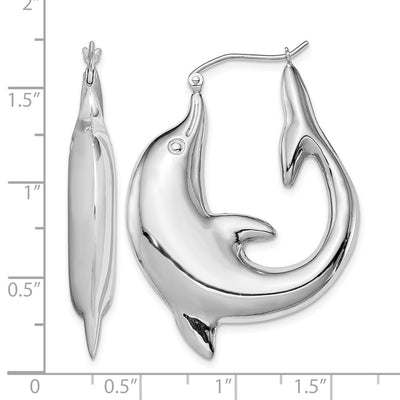 Sterling Silver Rhodium-plated Polished Dolphin Round Hoop Earrings, 41 x 5.5mm