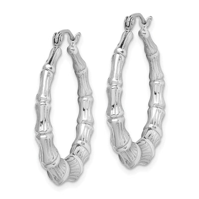 Sterling Silver Rhodium-plated Bamboo Round Hoop Earrings, 29 x 3.75mm