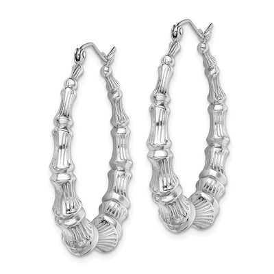 Sterling Silver Rhodium-plated Bamboo Round Hoop Earrings, 35 x 4.8mm