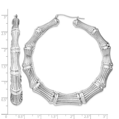 Sterling Silver Rhodium-plated Bamboo Round Hoop Earrings, 75 x 9mm