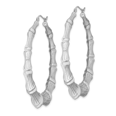 Sterling Silver Rhodium-plated Bamboo Round Hoop Earrings, 58 x 6.7mm