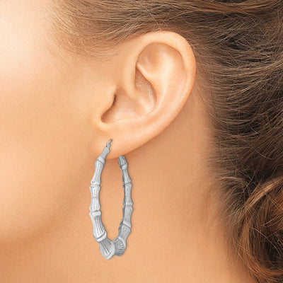 Sterling Silver Rhodium-plated Bamboo Round Hoop Earrings, 58 x 6.7mm