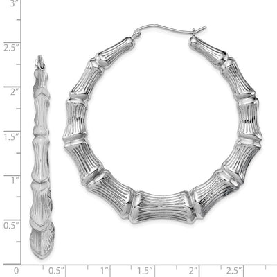 Sterling Silver Rhodium-plated Bamboo Round Hoop Earrings, 58 x 6.7mm
