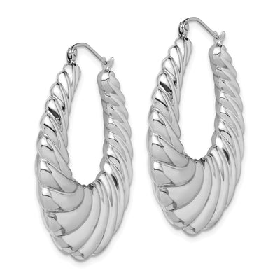 Sterling Silver Rhodium-plated Polished Shrimp Oval Hoop Earrings, 41 x 5.75mm