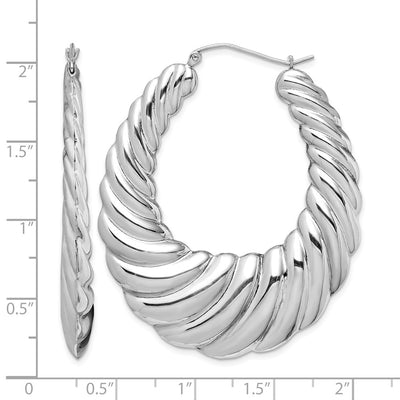 Sterling Silver Rhodium-plated Polished Shrimp Oval Hoop Earrings, 55 x 5.75mm