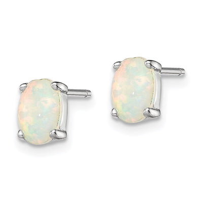 Sterling Silver Rhodium-plated Created Opal Post Earrings, 7 x 5.3mm