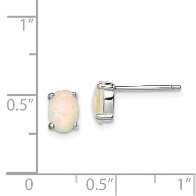 Sterling Silver Rhodium-plated Created Opal Post Earrings, 7 x 5.3mm