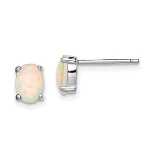 Sterling Silver Rhodium-plated Created Opal Post Earrings (Style QE4971)