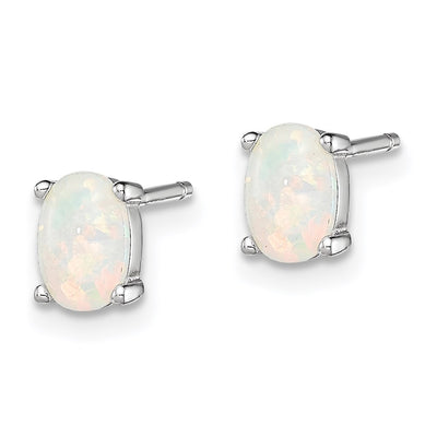 Sterling Silver Rhodium-plated Created Opal Post Earrings, 6.25 x 4.1mm