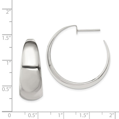 Sterling Silver Rhodium-plated Fancy J-Hoop Post Earrings, 35 x 35mm