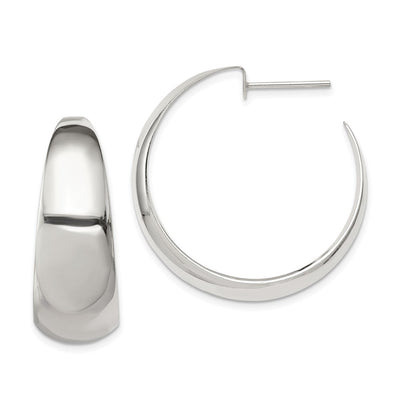 Sterling Silver Rhodium-plated Fancy J-Hoop Post Earrings, 35 x 35mm