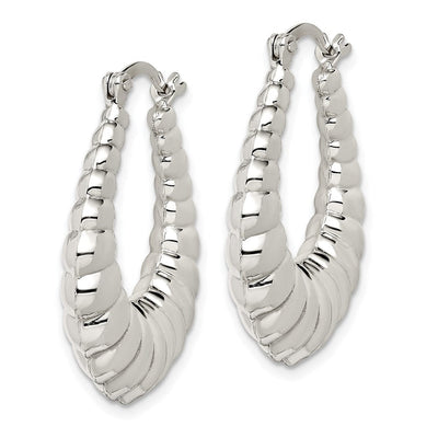 Sterling Silver Rhodium-plated Polished Shrimp Oval Hoop Earrings, 31 x 25mm