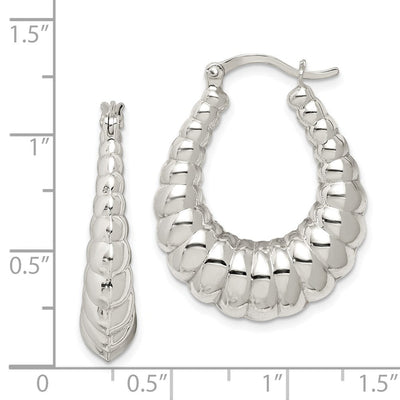 Sterling Silver Rhodium-plated Polished Shrimp Oval Hoop Earrings, 31 x 25mm