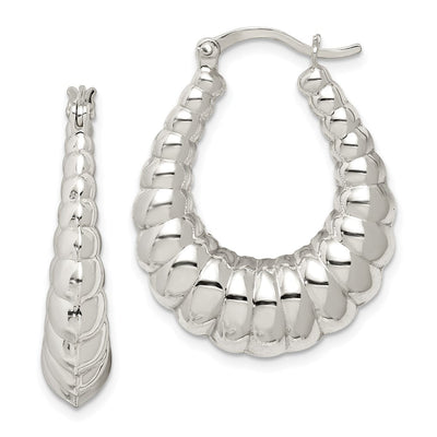 Sterling Silver Rhodium-plated Polished Shrimp Oval Hoop Earrings, 31 x 25mm