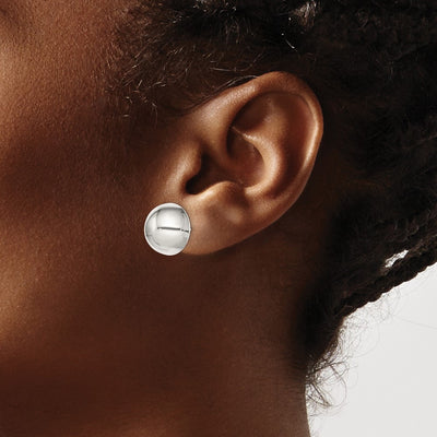 Sterling Silver Polished Button Earrings, 14 x 14mm