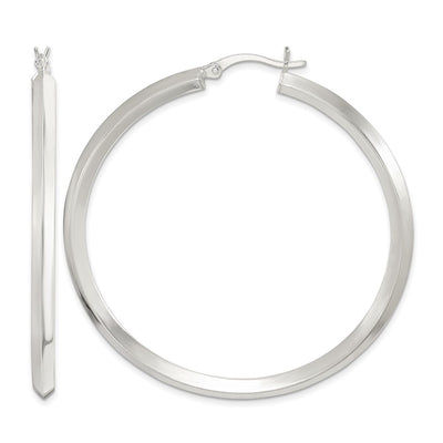 Sterling Silver Polished Knife Edge Round Hoop Earrings, 50 x 3mm