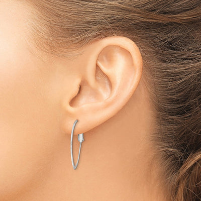 Sterling Silver Rhodium-plated Oval Omega Back Hoop Earrings, 31 x 1mm
