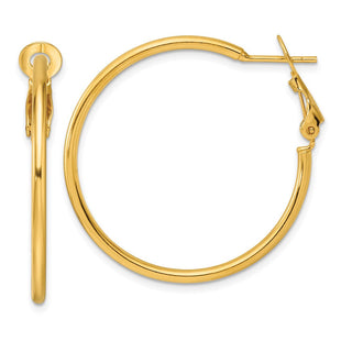 Sterling Silver Gold-tone Polished Omega Back Round Hoop Earrings (Style QE6634GP)