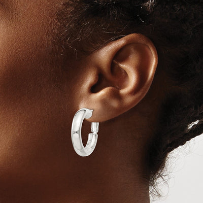 Sterling Silver Omega Back Hoop Earrings, 25 x 5mm