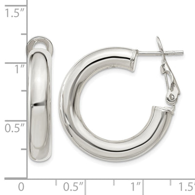 Sterling Silver Omega Back Hoop Earrings, 25 x 5mm