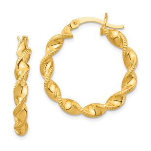 Sterling Silver Gold Flash Plated Patterned Twisted Hoop Earrings (Style QE6664)