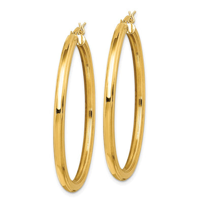 Sterling Silver Gold Flash Plated Grooved Hoop Earrings, 45 x 3mm
