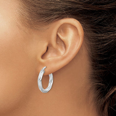 Sterling Silver Rhodium-plated Twisted Hoop Earrings, 25 x 25mm