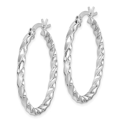Sterling Silver Rhodium-plated Twisted Hoop Earrings, 30 x 3mm