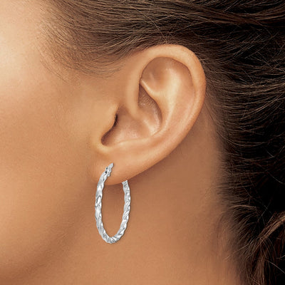 Sterling Silver Rhodium-plated Twisted Hoop Earrings, 30 x 3mm