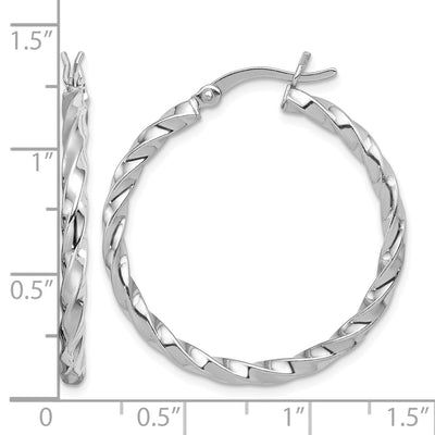 Sterling Silver Rhodium-plated Twisted Hoop Earrings, 30 x 3mm