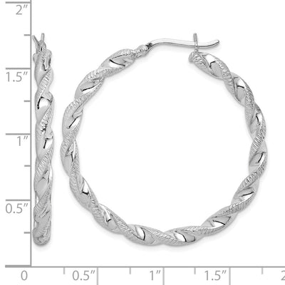 Sterling Silver Rhodium Plated Twisted Hoop Earrings, 40 x 3.5mm