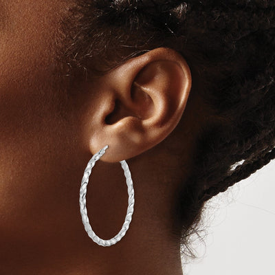 Sterling Silver Rhodium-plated Twisted Hoop Earrings, 40 x 3mm