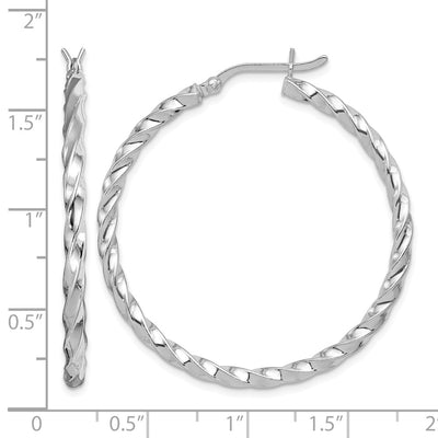 Sterling Silver Rhodium-plated Twisted Hoop Earrings, 40 x 3mm