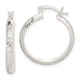 Sterling Silver Polished Diamond-Cut Round Hoop Earrings