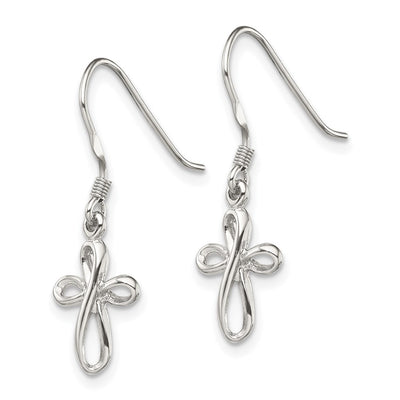 Sterling Silver Rhodium-plated Polished Cross Dangle Earrings, 31 x 10mm