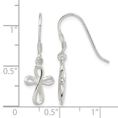 Sterling Silver Rhodium-plated Polished Cross Dangle Earrings, 31 x 10mm