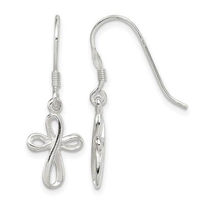 Sterling Silver Rhodium-plated Polished Cross Dangle Earrings, 31 x 10mm