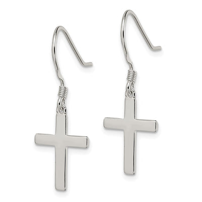 Sterling Silver Rhodium-plated Polished Cross Dangle Earrings, 31 x 12mm