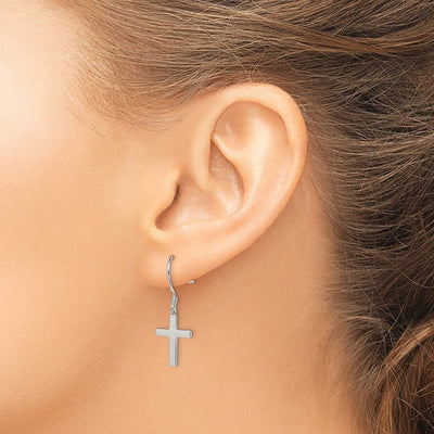 Sterling Silver Rhodium-plated Polished Cross Dangle Earrings, 31 x 12mm