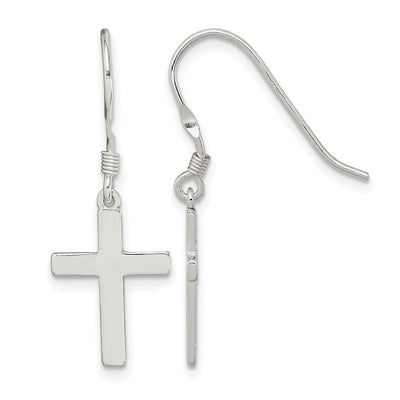 Sterling Silver Rhodium-plated Polished Cross Dangle Earrings, 31 x 12mm