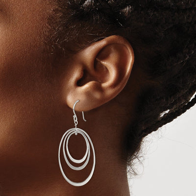 Sterling Silver Polished Triple Oval Dangle Earrings, 56 x 27mm