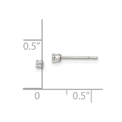 Sterling Silver Polished Children's Round Snap Set CZ Stud Earrings, 2 x 2mm