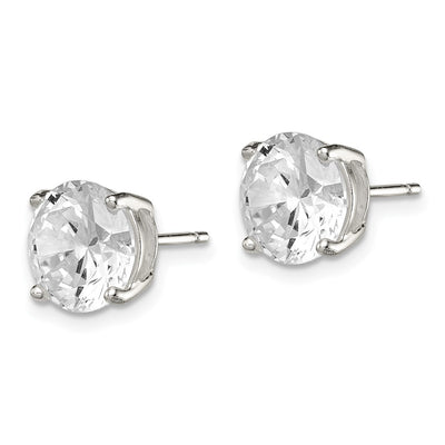 Sterling Silver Round Basket Set CZ Stud Earrings, 9 x 9mm