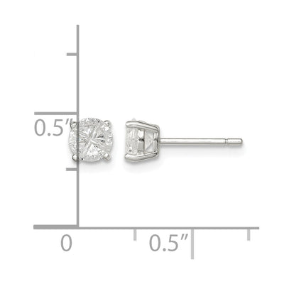 Sterling Silver Round Basket Set Cross-cut CZ Stud Earrings, 5 x 5mm