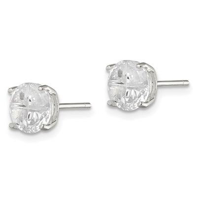 Sterling Silver Round Basket Set Cross-cut CZ Stud Earrings, 7 x 7mm